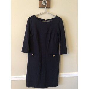 Vince Camuto Womens Size 6 Blue Dress 3/4 Sleeve Stretch Pockets Career